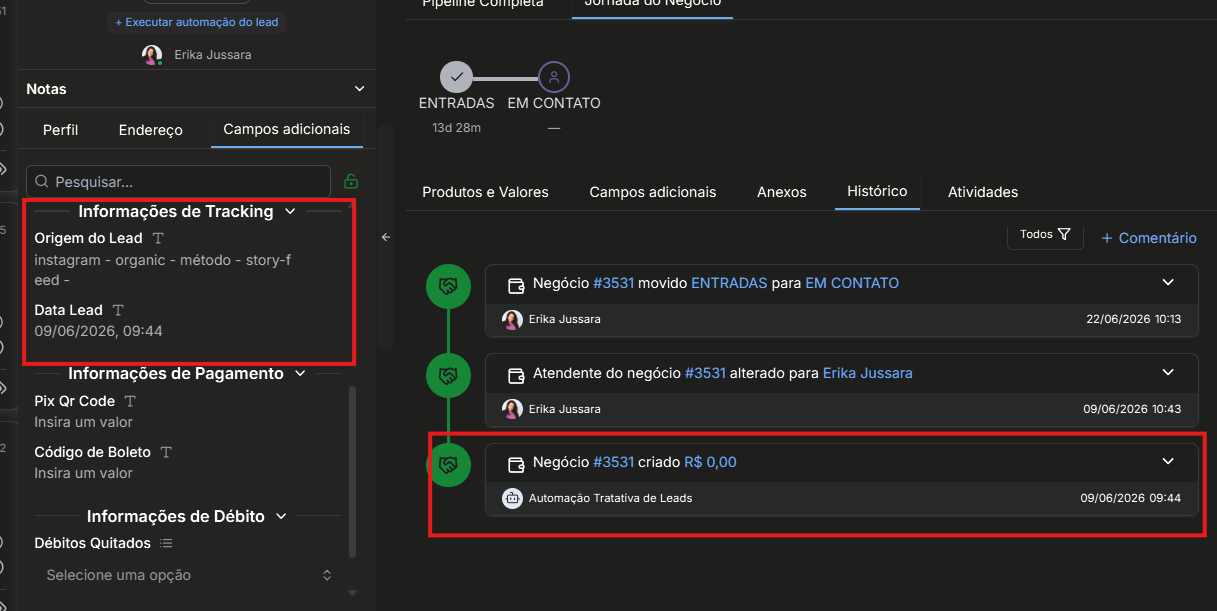 Tarefa enriquecida no CRM do time comercial