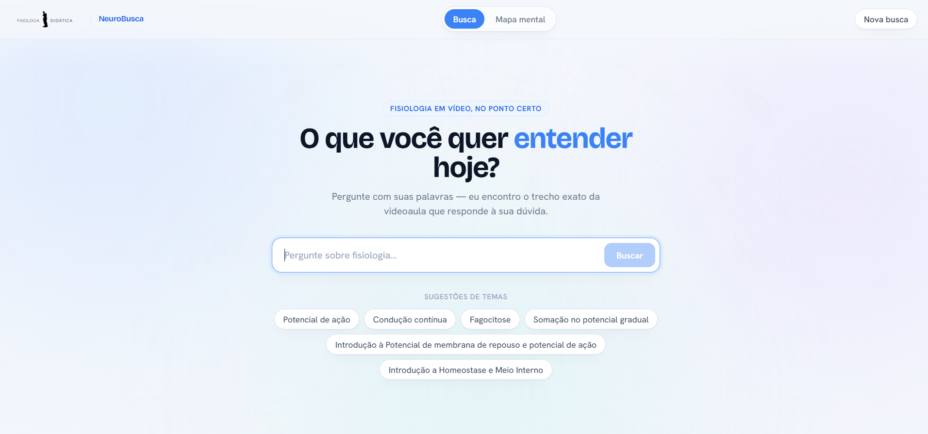 Tela inicial da plataforma Play Fisiologia