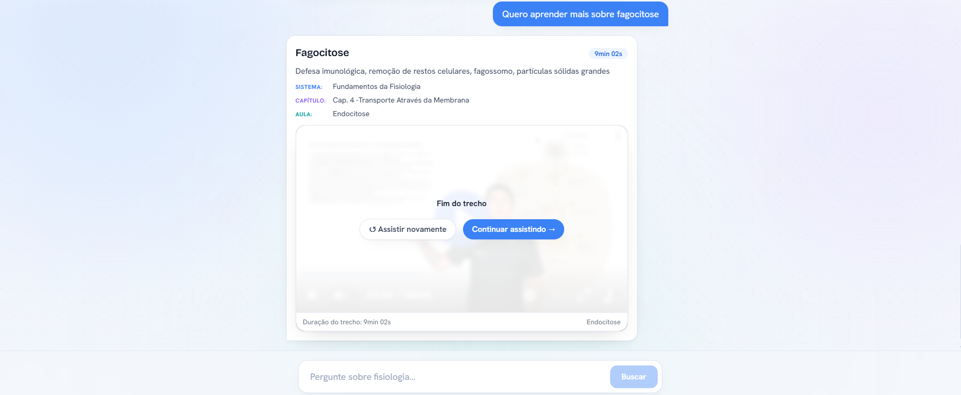 Busca retornando o trecho exato da aula